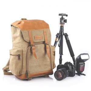 TARION M-02 mochila bolsa de cuero multifuncional impermeable con varios compartimientos y huercos de seguridad gran volumen para cámara trípode digital réflex Canon Nikon al aire libre color caqui y verde